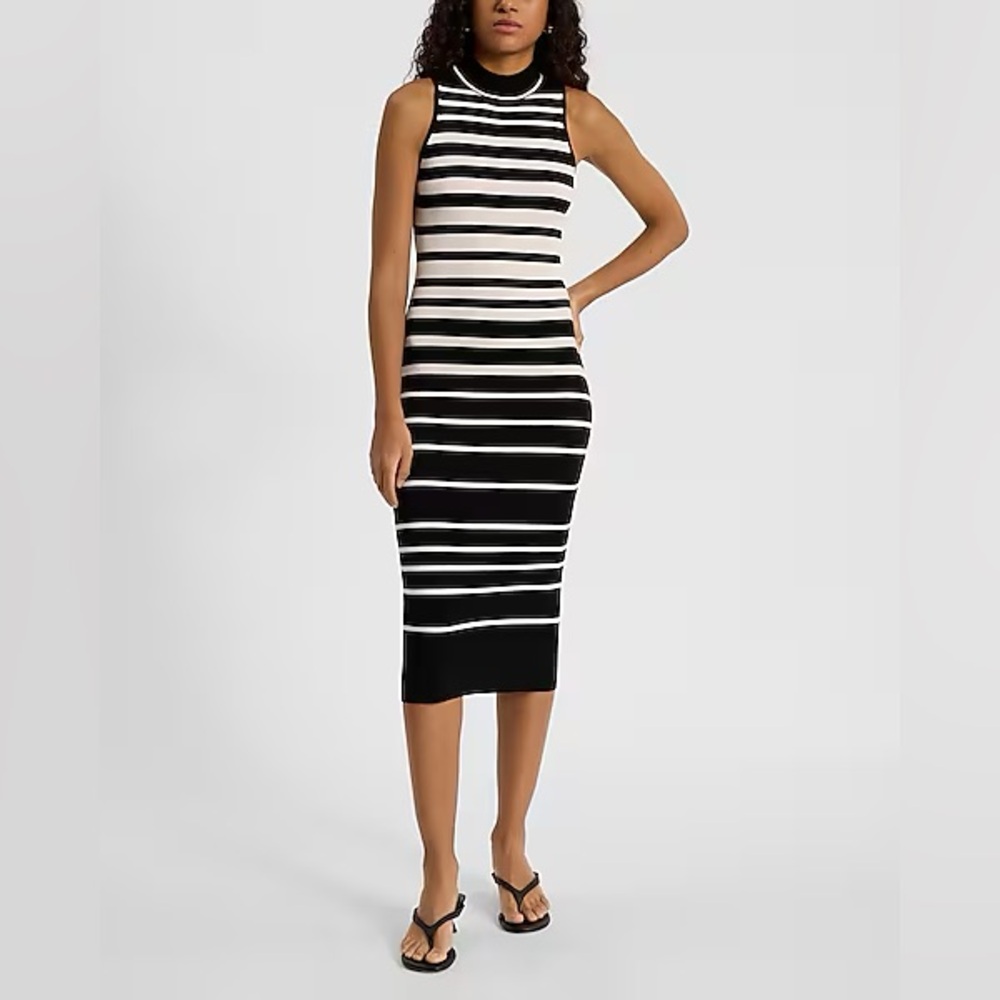 Express Striped Mock Neck Sleeveless Midi Sweater Dress
